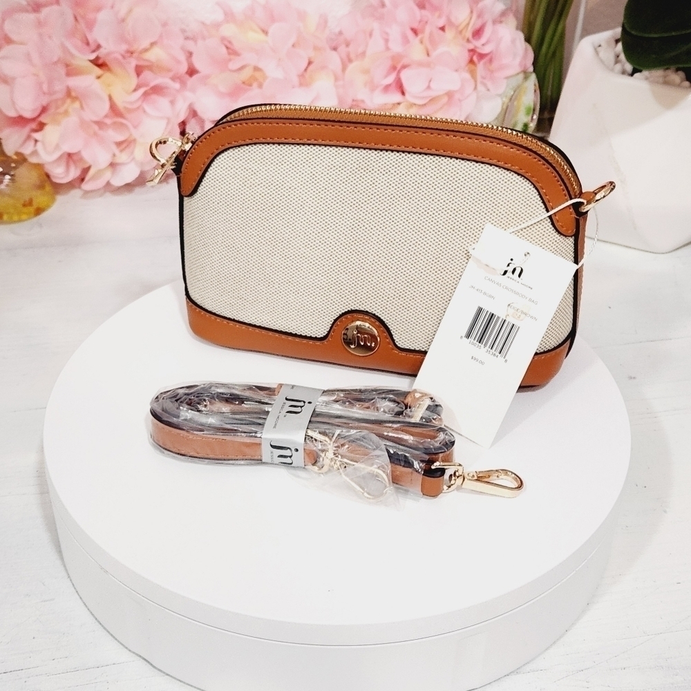 Jessica Moore Canvas Cross Body Bag Cream/Tan